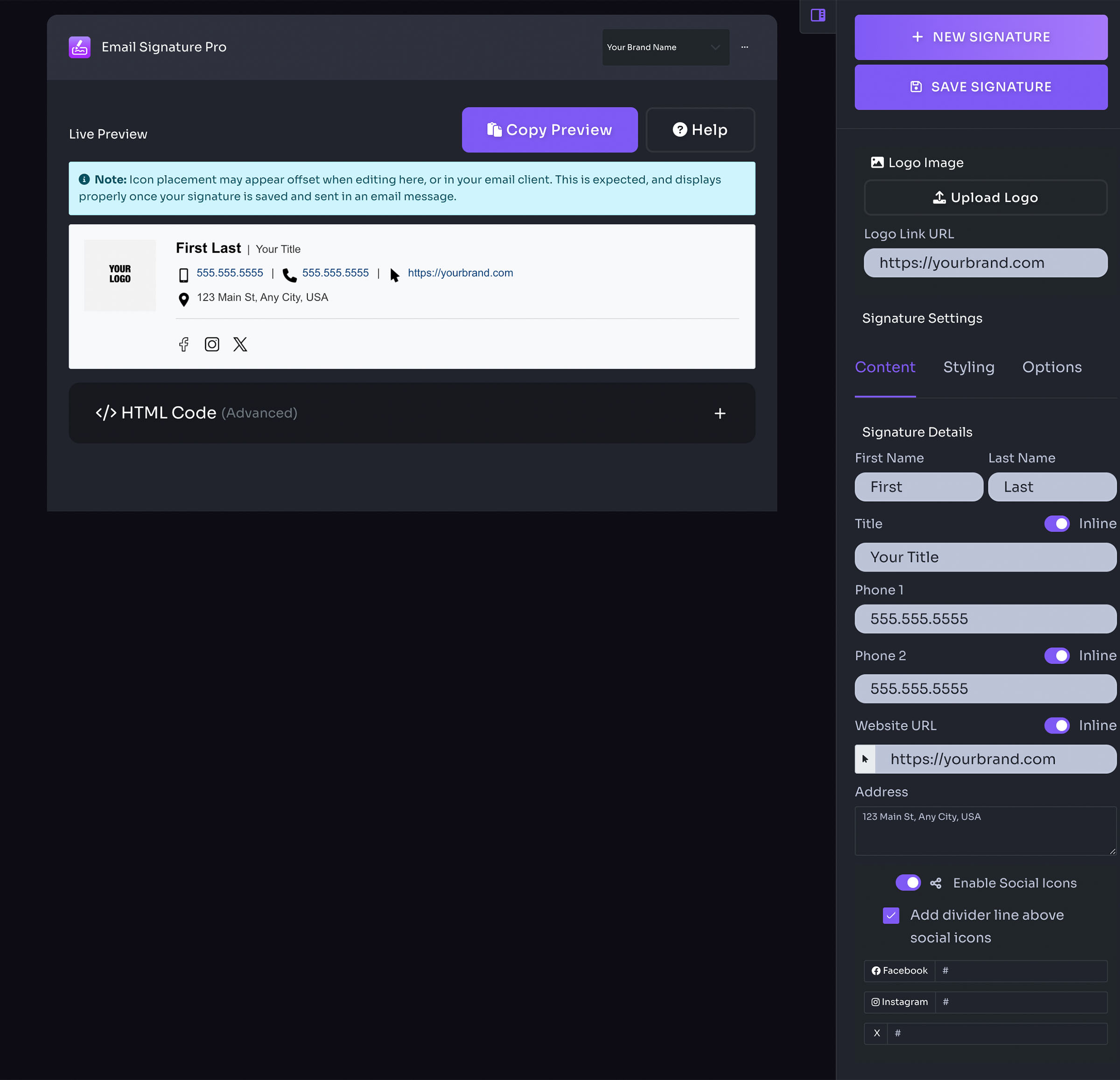 Email Signature Options